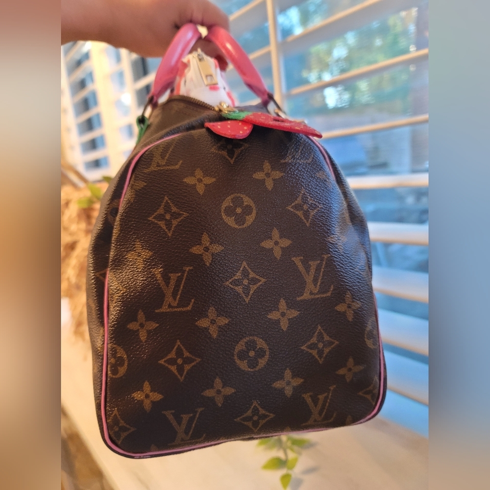 Louis Vuitton Brown Monogram Speedy with Pink Strawberry Accents - Picture 13 of 16